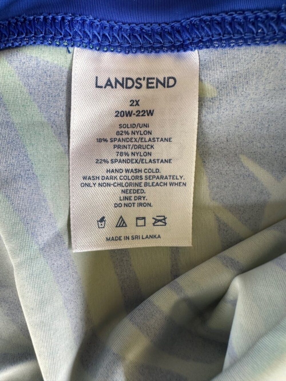 Lands' End Long Sleeve Rash Guard Swim Shirt Blue Green Palm UPF 50 Plus Size 2X - Picture 6 of 10
